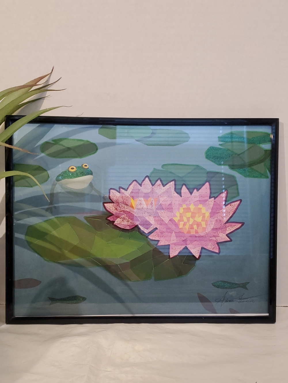Water Lily Art Print with Frog